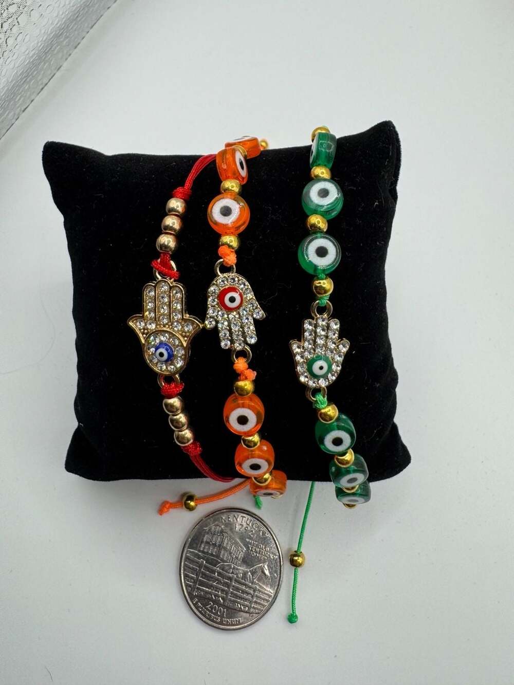 Set of 3 Hamsa Hand Evil Eye Adjustable Bracelets